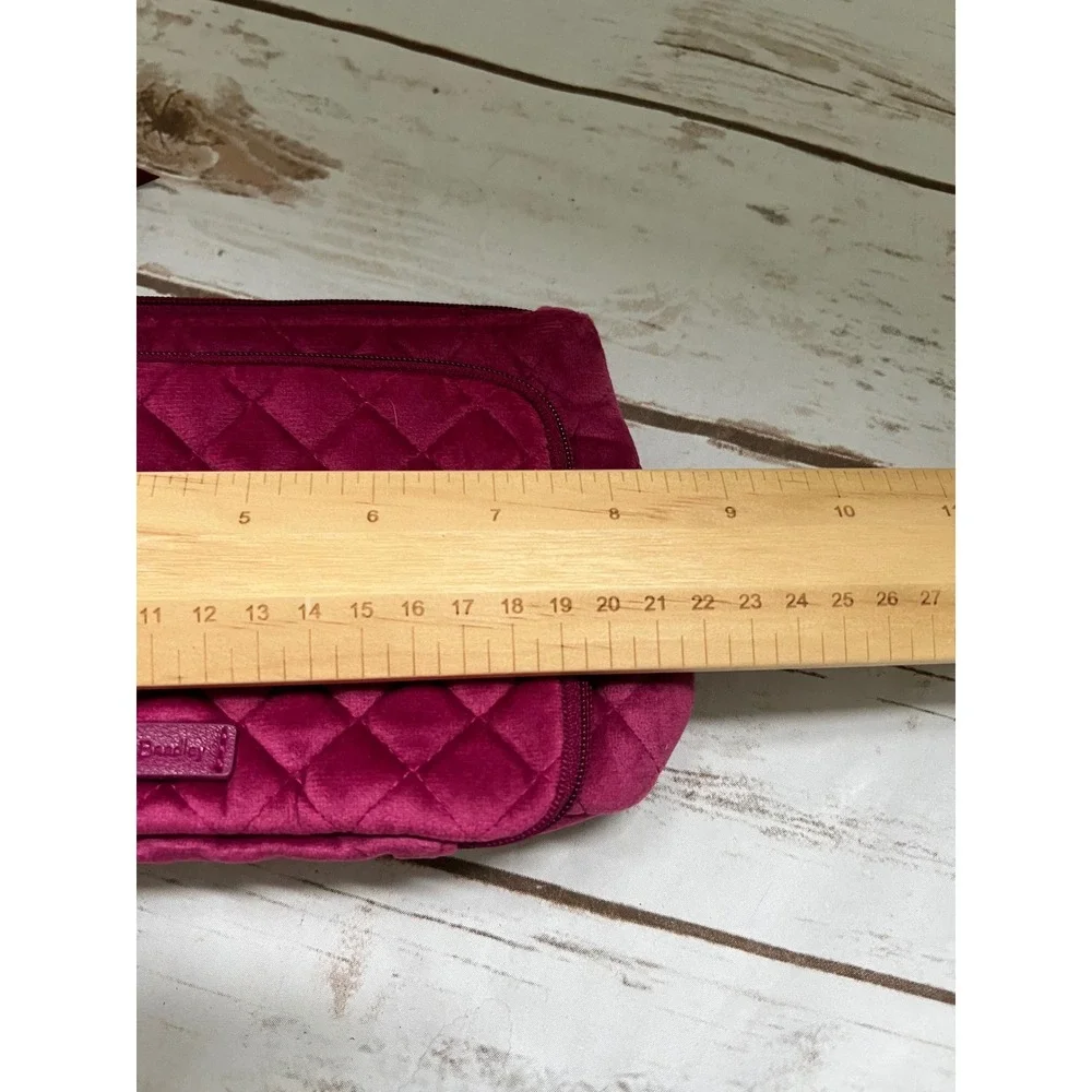 Vera Bradley Cosmetic Bag Magenta Quilted Velvet Travel Pouch Medium